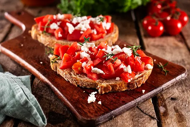  a savoury classic Italian appetizer, balsamic bruchetta  with cheese